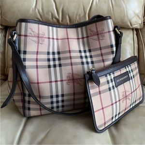 Burberry Satchel Bag Canterbury Haymarket Check Canvas Leather w/Pouch Wallet